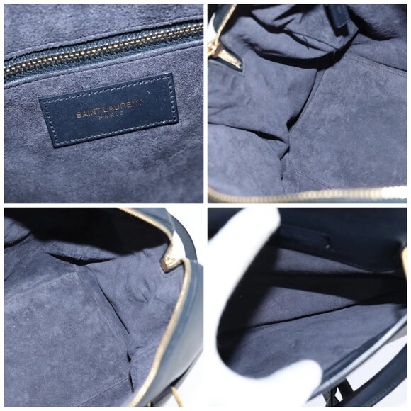 SAINT LAURENT Mini Boston Bag Leather 2way Navy Gold Auth bs30084 - Picture 16 of 16